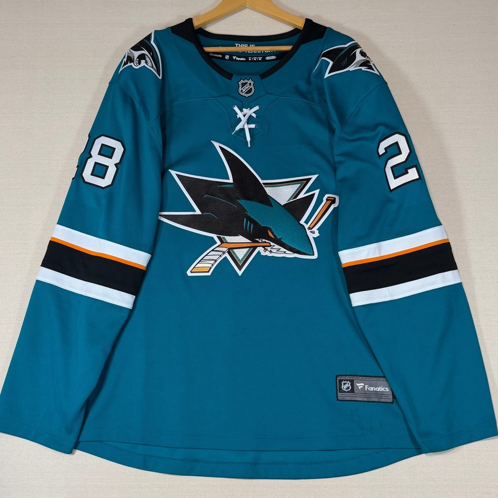 San Jose Sharks Timo Meier Fanatics NHL Jersey Teal Mens XL Hockey 28 Breakaway